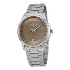 Gucci G Timeless Brown Dial Silver Steel Strap Watch For Men - YA126445 Watches Gucci   