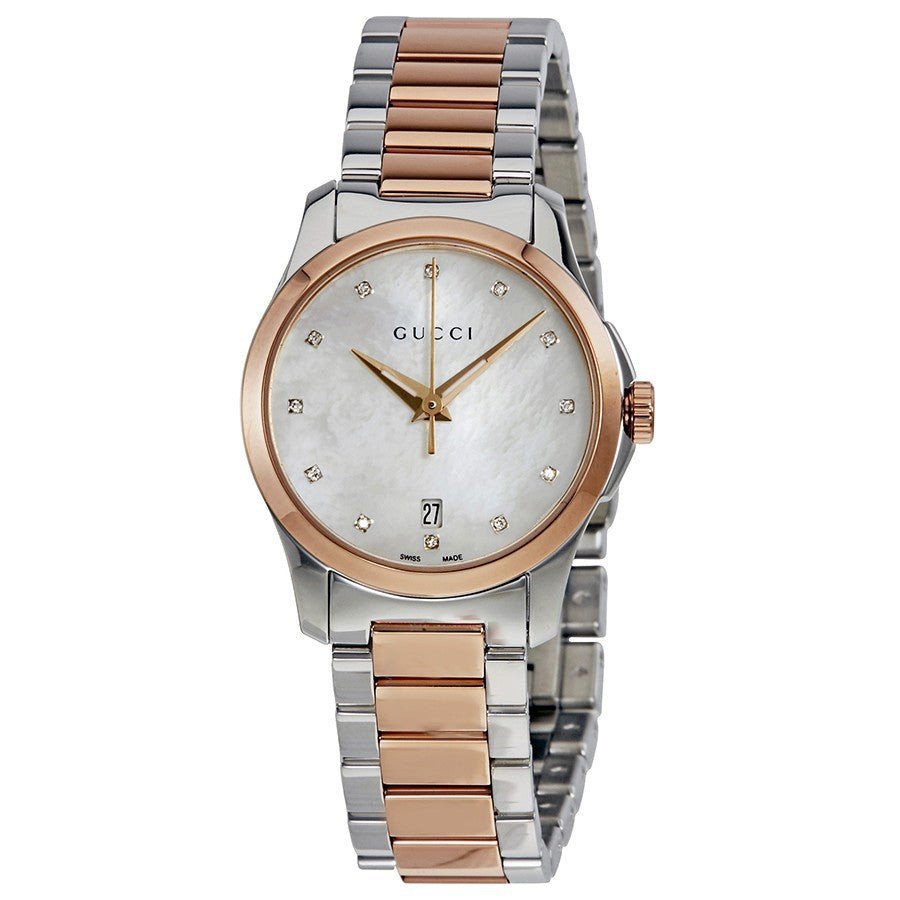 Gucci G Timeless Mother of Pearl Dial Two Tone Steel Strap Watch For Women - YA126544 Watches Gucci   