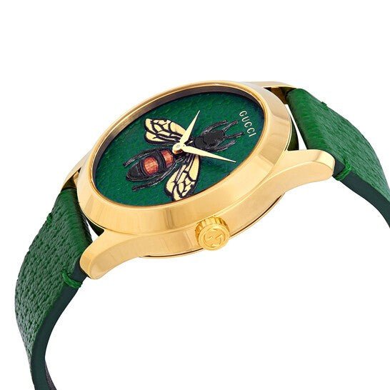 Gucci G Timeless Bee Green Dial Green Leather Strap Watch For Women - YA1264065 Watches Gucci   