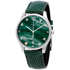 Gucci G-Timeless Mother of Pearl Green Dial Green Leather Strap Watch For Women - YA1264042 Watches Gucci   