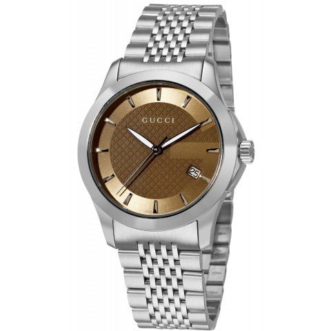 Gucci G Timeless Brown Dial Silver Steel Strap Watch For Men - YA126406 Watches Gucci   