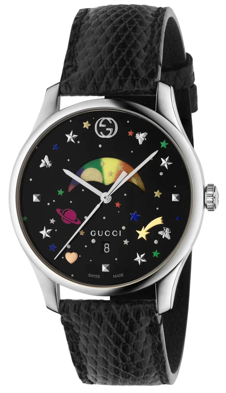 Gucci G-Timeless Moonphase Black Dial Black Leather Strap Watch For Men - YA1264045 Watches Gucci   