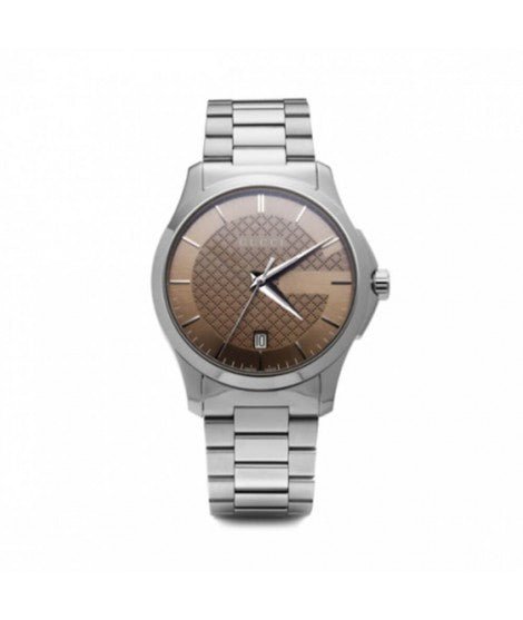 Gucci G Timeless Brown Dial Silver Steel Strap Watch For Men - YA126445 Watches Gucci   