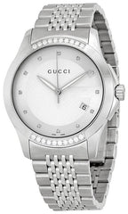 Gucci G Timeless Diamond Silver Dial Silver Steel Strap Watch For Men - YA126407 Watches Gucci   