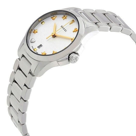 Gucci G Timeless White Dial Silver Steel Strap Watch For Women - YA126572A Watches Gucci   