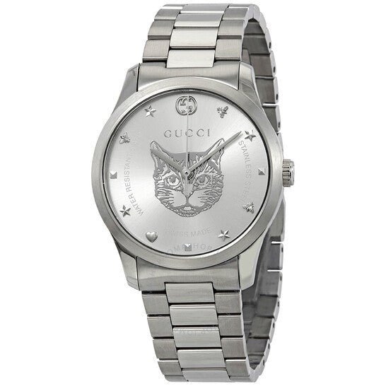 Gucci G Timeless Silver Dial Silver Steel Strap Watch For Women - YA1264095 Watches Gucci   