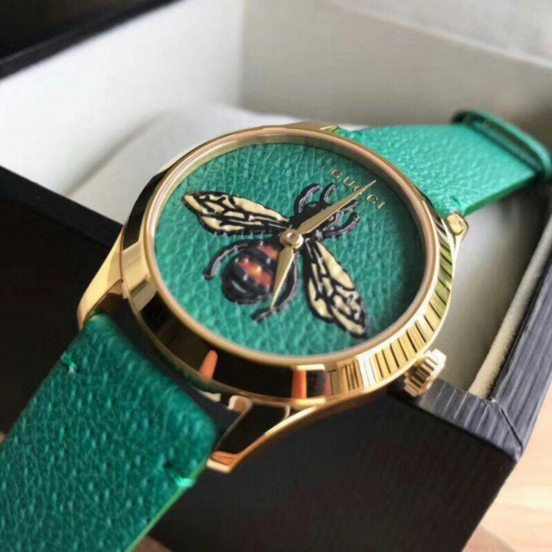 Gucci G Timeless Bee Green Dial Green Leather Strap Watch For Women - YA1264065 Watches Gucci   