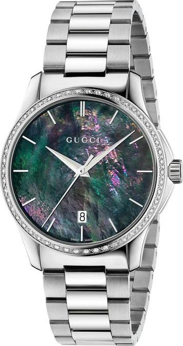 Gucci G Timeless Diamonds Mother of Pearl Blue Dial Silver Steel Strap Unisex Watch - YA126458 Watches Gucci   