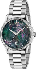 Gucci G Timeless Diamonds Mother of Pearl Blue Dial Silver Steel Strap Unisex Watch - YA126458 Watches Gucci   