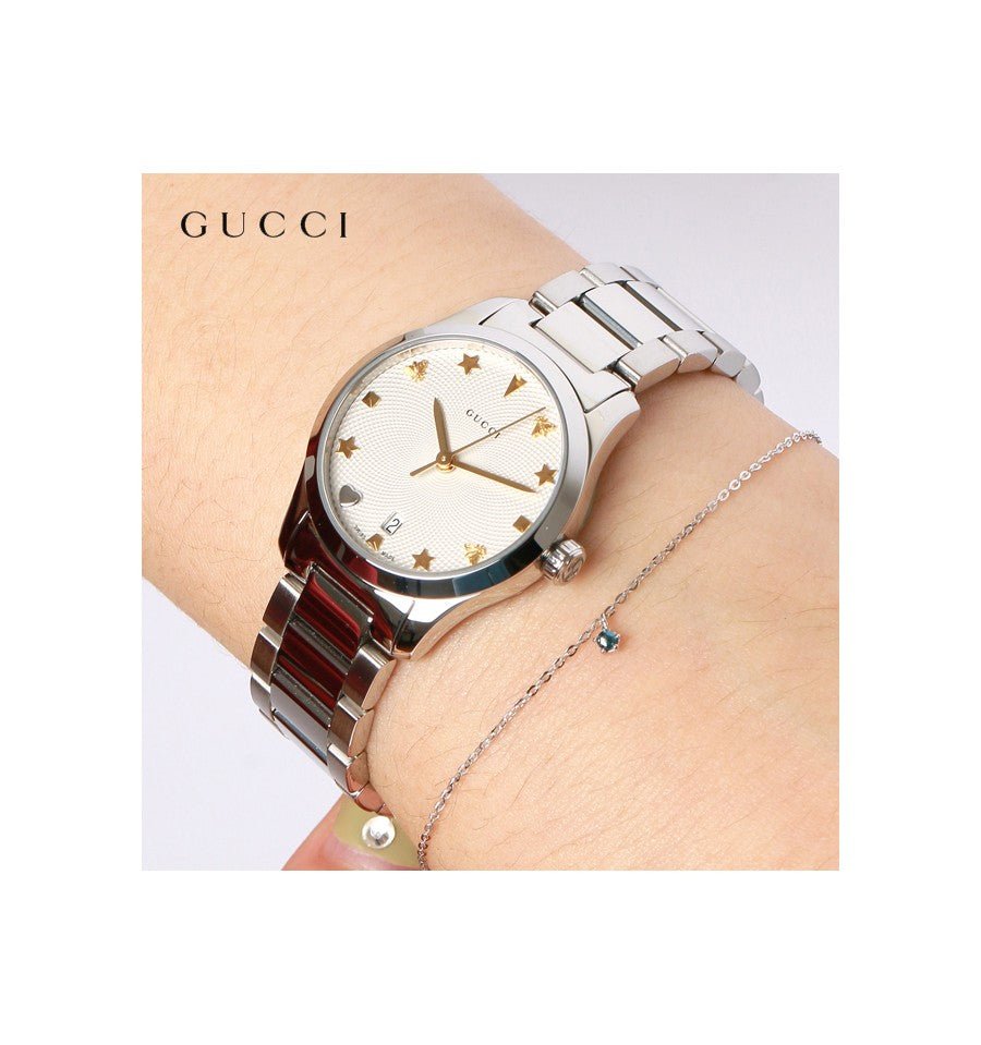 Gucci G Timeless White Dial Silver Steel Strap Watch For Women - YA126572A Watches Gucci   