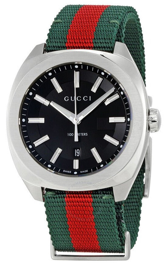 Gucci GG2570 Black Dial Green & Red Nylon Strap Watch For Men - YA142305 Watches Gucci   