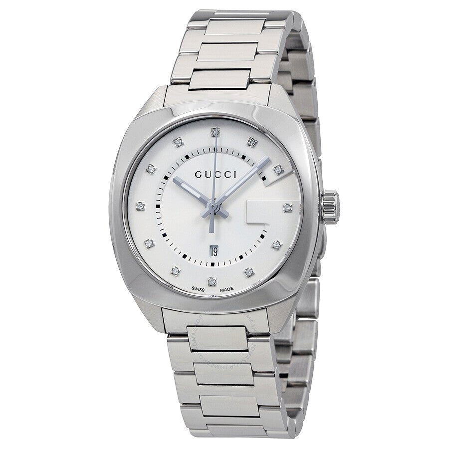 Gucci GG2570 Diamond White Dial Silver Steel Strap Watch For Women - YA142403 Watches Gucci   