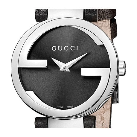 Gucci G Interlocking Black Dial Black Leather Strap Watch For Women - YA133501 Watches Gucci   