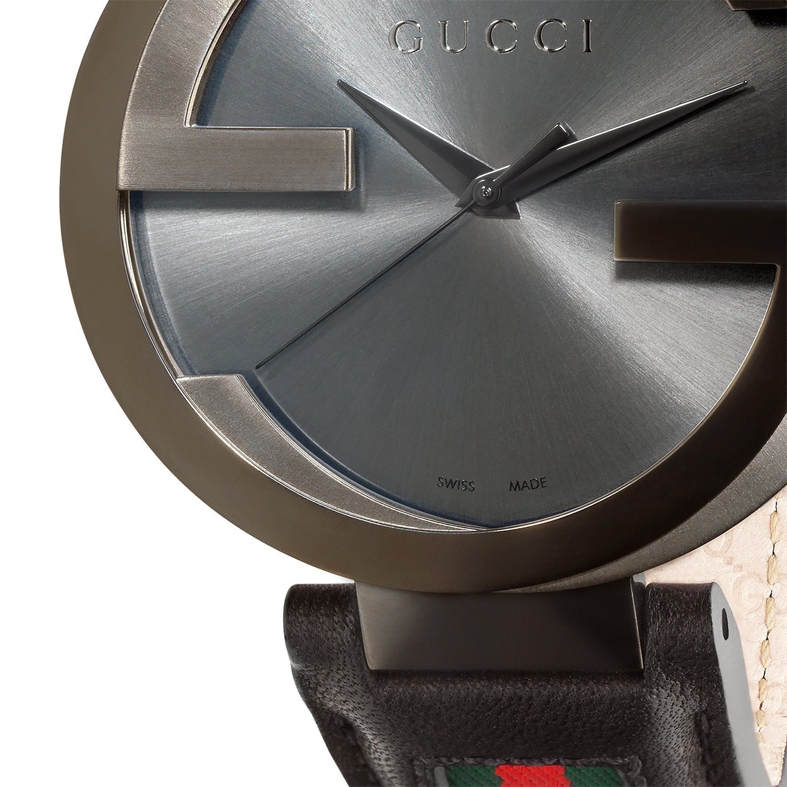 Gucci Interlocking XL Black Dial Red & Green Leather Strap Watch For Men - YA133206 Watches Gucci   