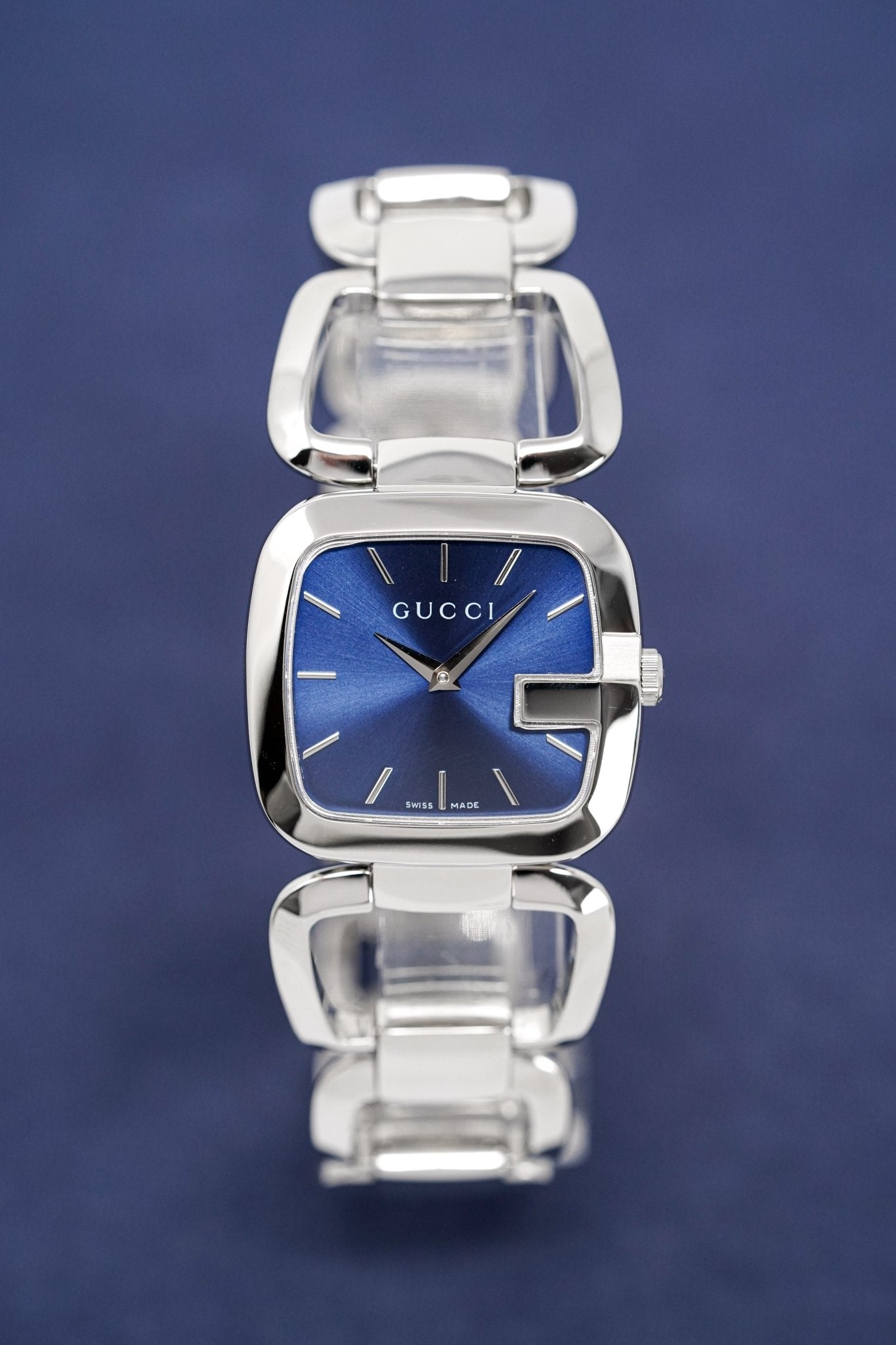 Gucci G Ladies Blue Dial Silver Steel Strap Watch For Women - YA125508 Watches Gucci   