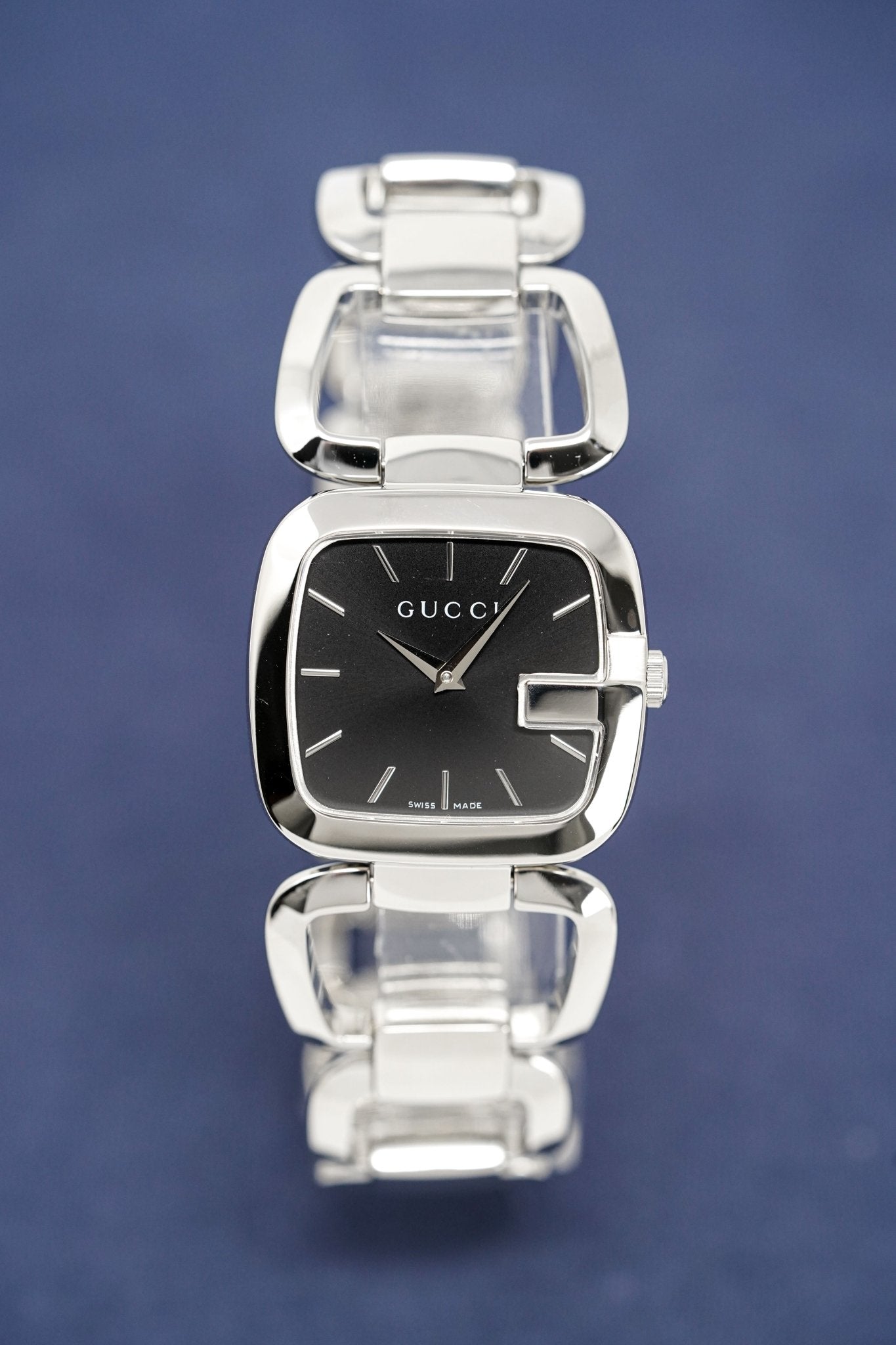 Gucci G Gucci Black Dial Silver Steel Strap Watch For Women - YA125407 Watches Gucci   