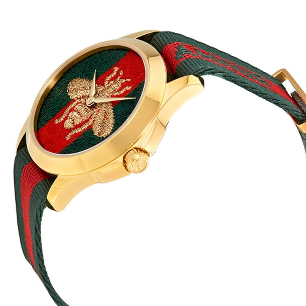 Gucci Le Marche des Merveilles Green & Red Dial Green & Red NATO Strap Unisex Watch - YA126487 Watches Gucci   