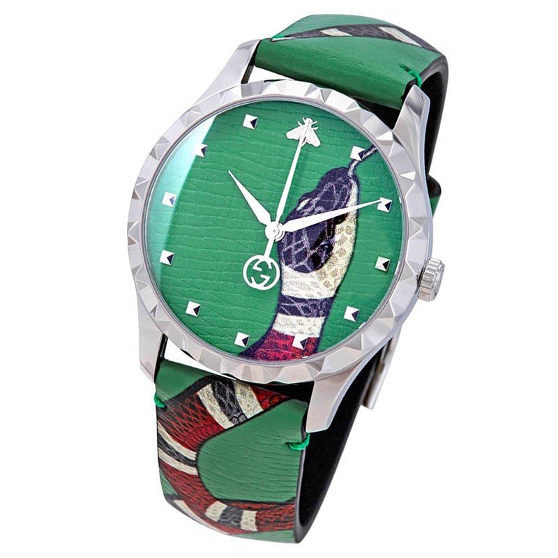 Gucci G Timeless Le Marche Des Merveilles Green Dial Green Leather Strap Watch Unisex - YA1264081 Watches Gucci   