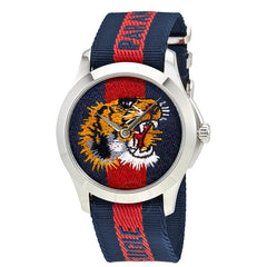 Gucci G Timless Le Marche Des Merveilles Blue & Red Dial Blue & Red Nylon Strap Unisex Watch  - YA126495 Watches Gucci   