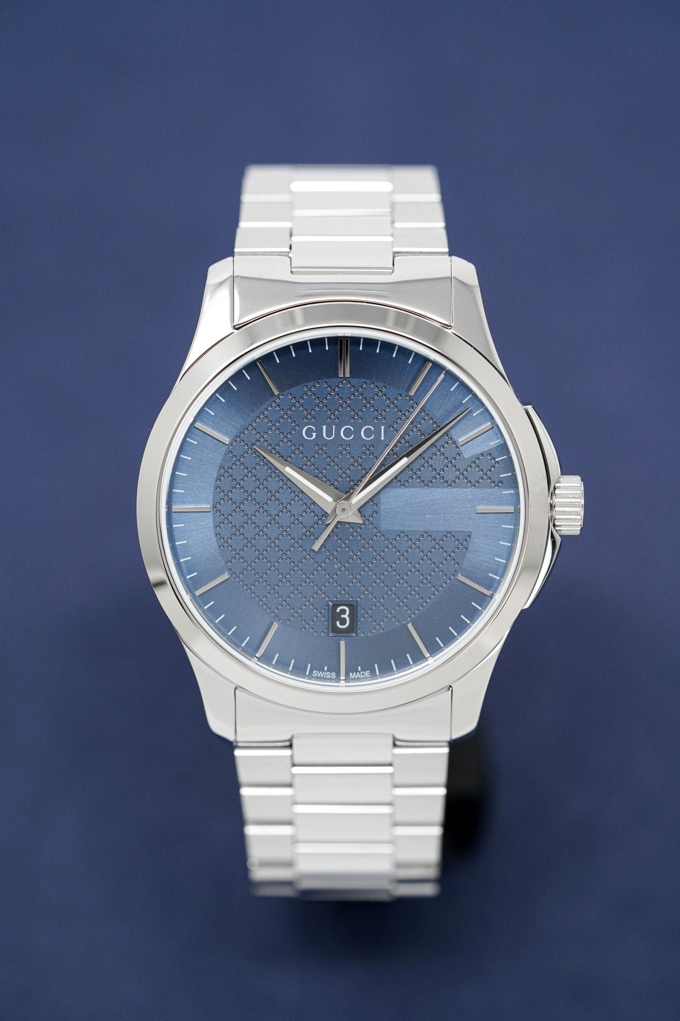 Gucci G Timeless Blue Dial Silver Steel Strap Watch For Men - YA126440 Watches Gucci   