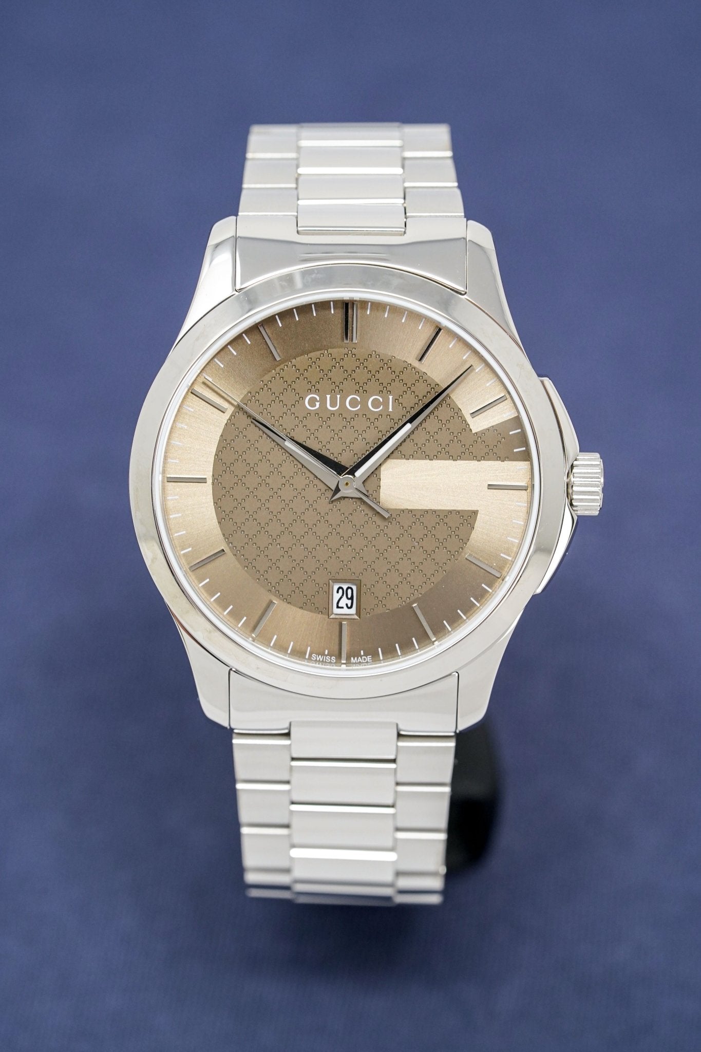 Gucci G Timeless Brown Dial Silver Steel Strap Watch For Men - YA126445 Watches Gucci   