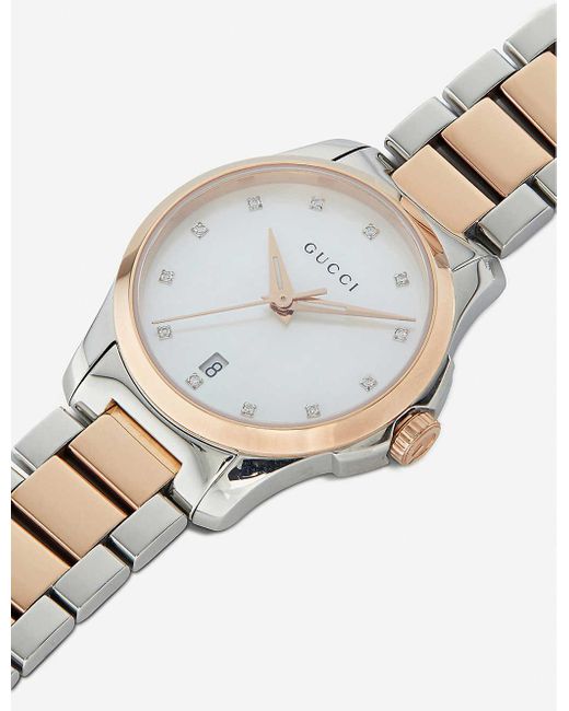 Gucci G Timeless Mother of Pearl Dial Two Tone Steel Strap Watch For Women - YA126544 Watches Gucci   