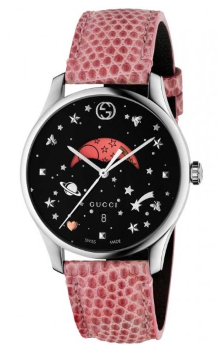 Gucci G-Timeless Moonphase Black Dial Pink Leather Strap Watch For Women - YA1264046 Watches Gucci   