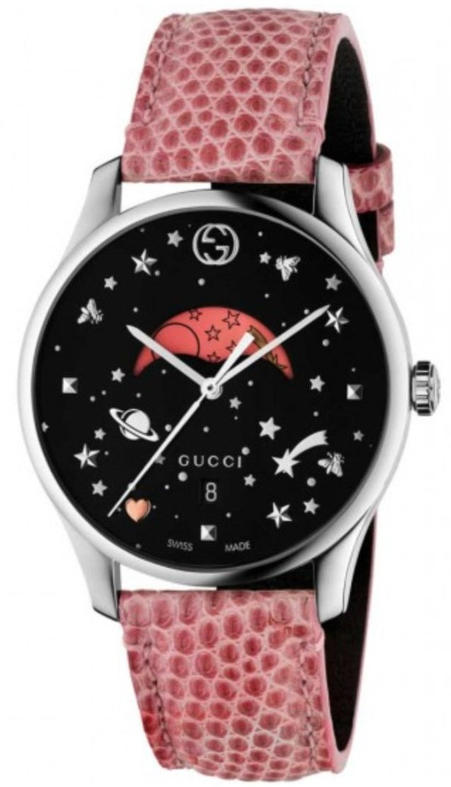 Gucci G-Timeless Moonphase Black Dial Pink Leather Strap Watch For Women - YA1264046 Watches Gucci   