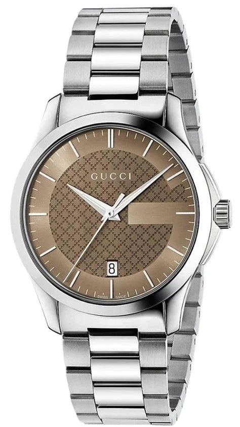 Gucci G Timeless Brown Dial Silver Steel Strap Watch For Men - YA126445 Watches Gucci   