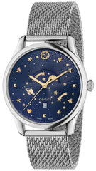 Gucci G-Timeless Motifs Moon Phase Blue Dial Silver Mesh Bracelet Watch For Men - YA126328 Watches Gucci   