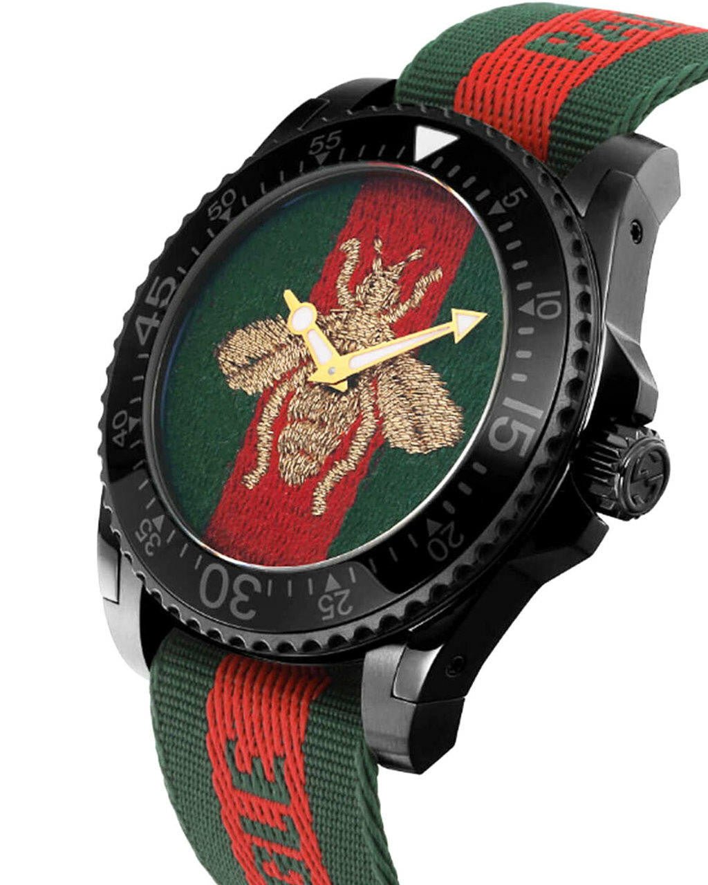 Gucci Dive Green & Red Dial Green & Red Nylon Strap Watch For Men - YA136216 Watches Gucci   