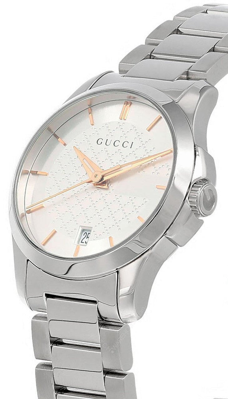 Gucci G Timeless Silver Dial Silver Steel Strap Watch For Women - YA126523 Watches Gucci   