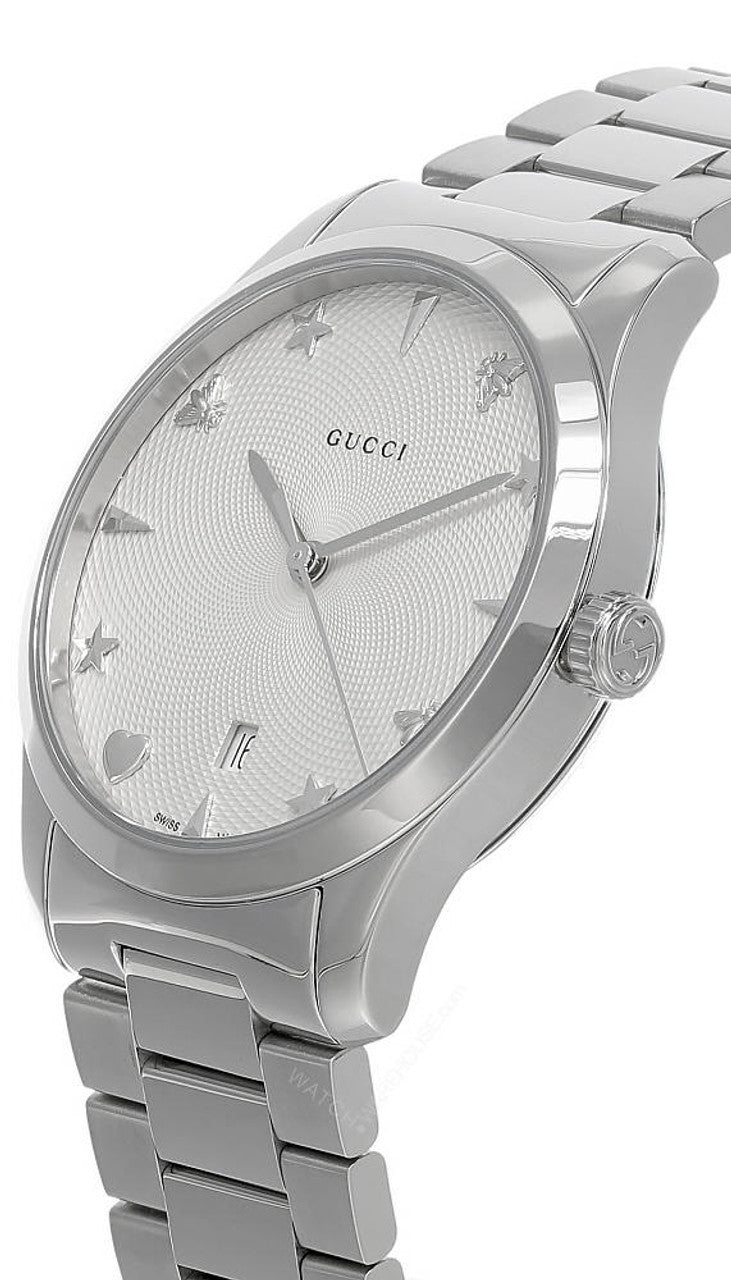 Gucci G Timeless White Dial Silver Steel Strap Watch For Women - YA1264028A Watches Gucci   