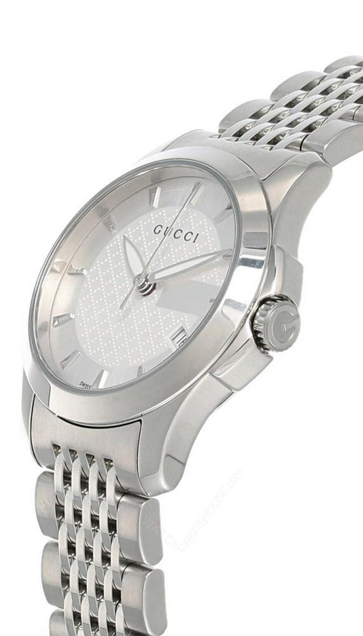 Gucci G Timeless Silver Dial Silver Steel Strap Watch For Women - YA126501 Watches Gucci   