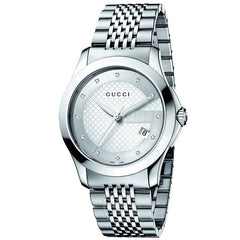 Gucci G Timeless Diamonds Silver Dial Silver Steel Strap Watch For Men - YA126404 Watches Gucci   