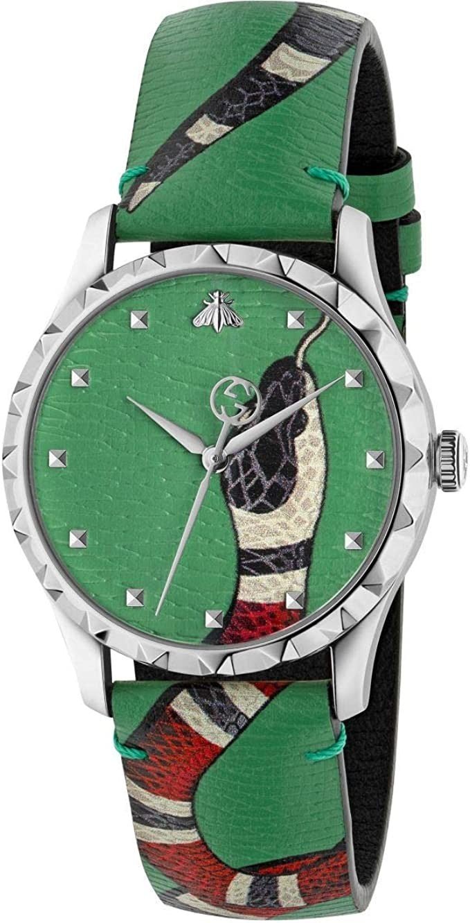 Gucci G Timeless Le Marche Des Merveilles Green Dial Green Leather Strap Watch Unisex - YA1264081 Watches Gucci   