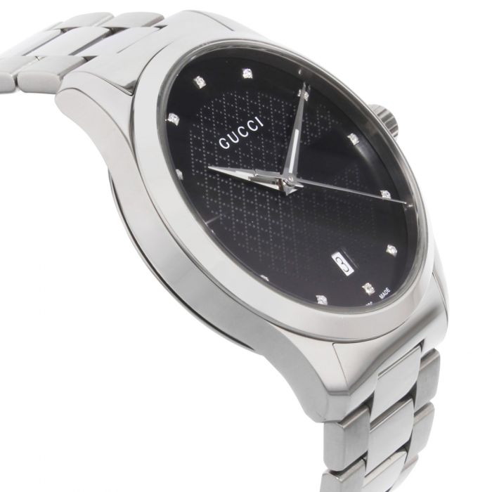 Gucci G Timeless Diamonds Black Dial Silver Steel Strap Watch For Men - YA126456 Watches Gucci   