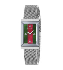 Gucci G Frame Red and Green Dial Silver Mesh Bracelet Watch For Women - YA147401 Watches Gucci   