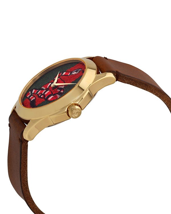 Gucci Le Marche Des Merveilles Green and Red Dial Brown Leather Strap Unisex Watch - YA1264012 Watches Gucci   