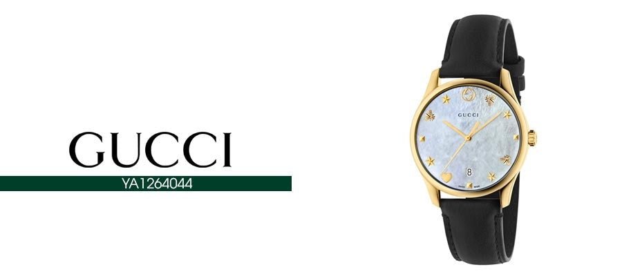 Gucci G-Timeless Mother of Pearl Dial Black Leather Strap Watch For Women - YA1264044 Watches Gucci   