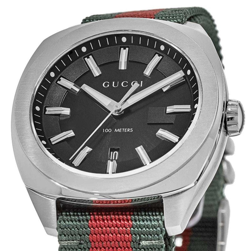 Gucci GG2570 Black Dial Green & Red Nylon Strap Watch For Men - YA142305 Watches Gucci   