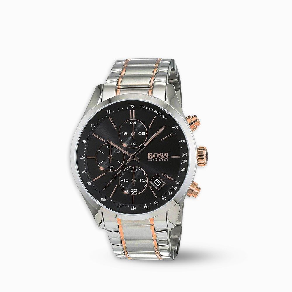 Hugo Boss Grand Prix Black Dial Two Tone Steel Strap Watch for Men - 1513473 Watches Hugo Boss   