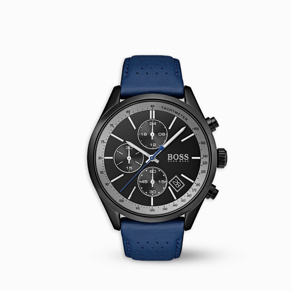 Hugo Boss Grand Prix Chronograph Black Dial Blue Leather Strap Watch for Men - 1513563 Watches Hugo Boss   