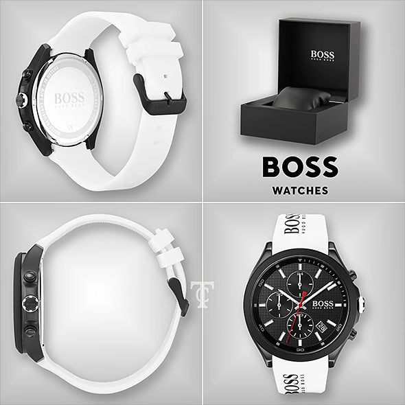 Hugo Boss Velocity Black Dial White Rubber Strap Watch for Men - 1513718 Watches Hugo Boss   