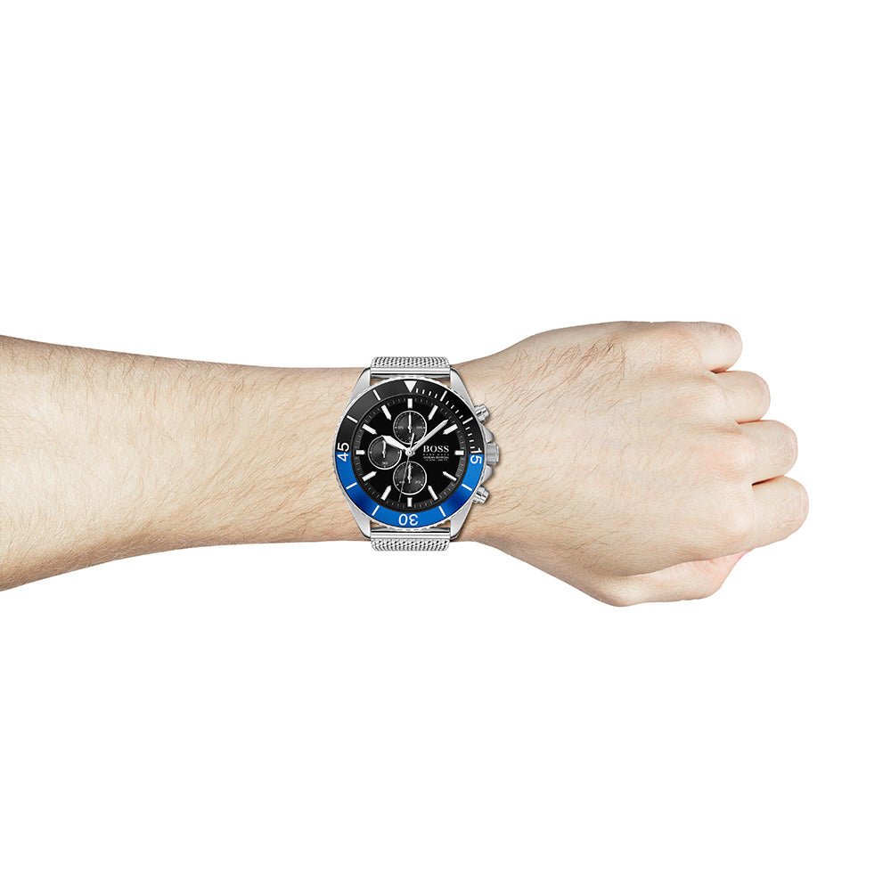 Hugo Boss Ocean Edition Black Dial Silver Mesh Strap Watch for Men - 1513742 Watches Hugo Boss   