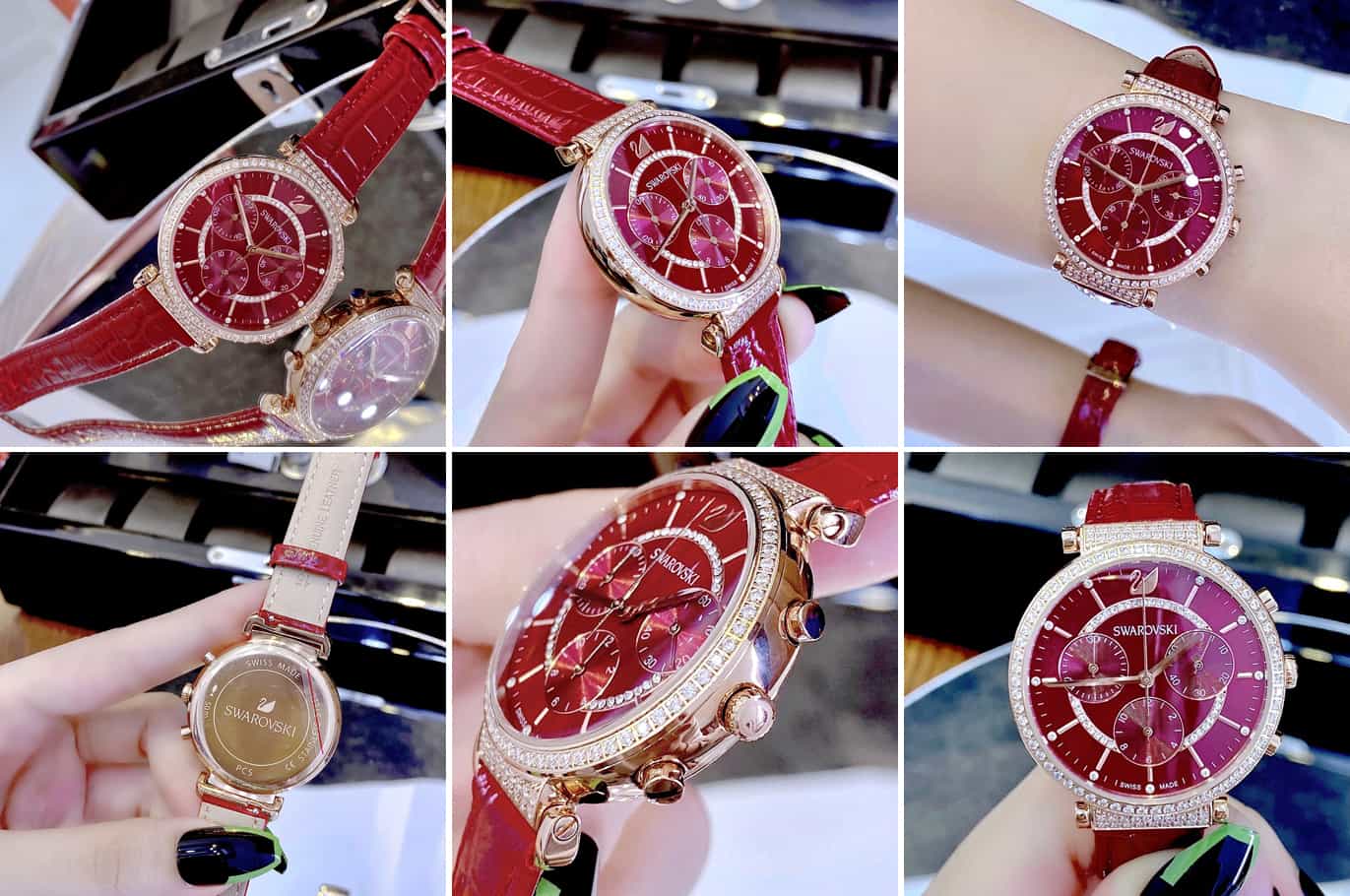 Swarovski Passage Chrono Red Dial Red Leather Strap Watch for Women - 5580345 Watches Swarovski   