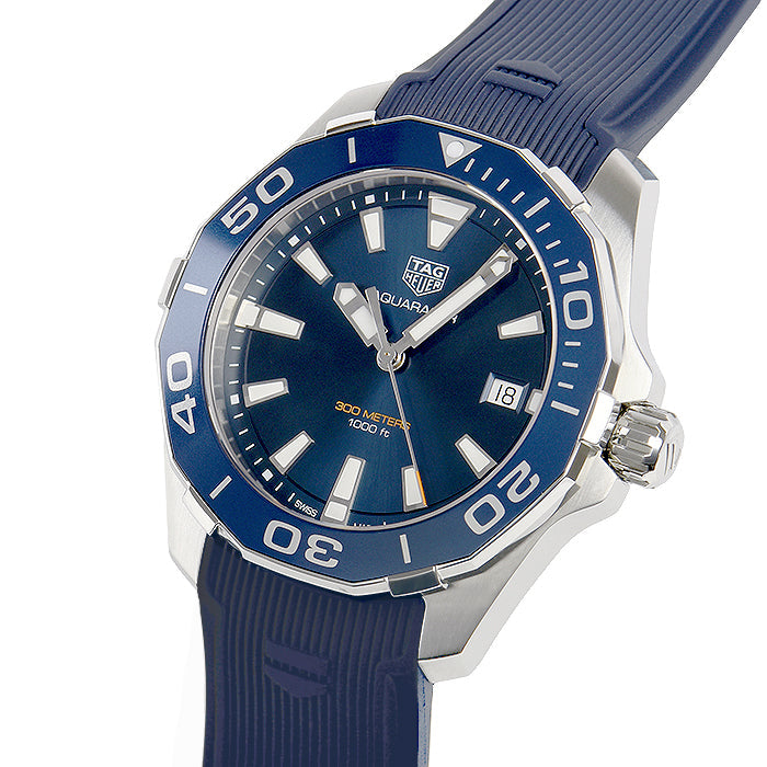 Tag Heuer Aquaracer 41mm Blue Dial Blue Rubber Strap Watch for Men - WAY111C.FT6155 Watches Tag Heuer   