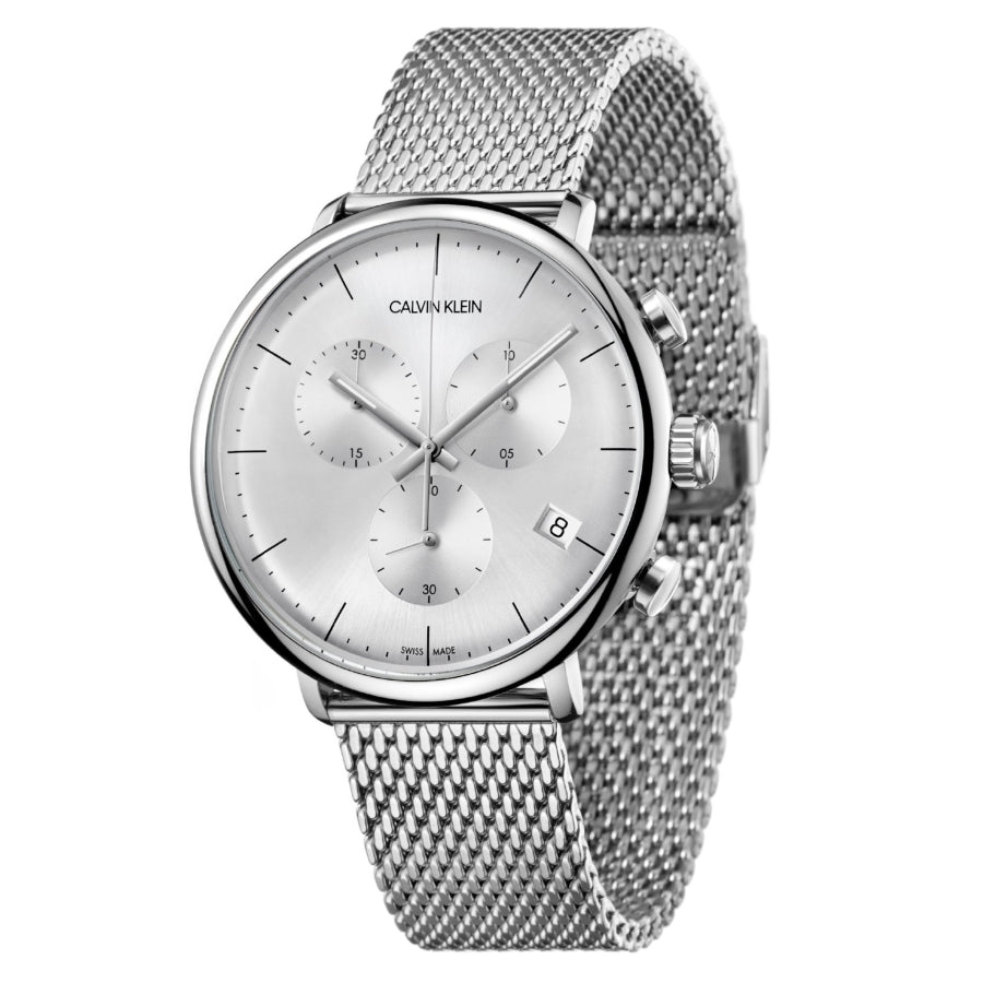 Calvin Klein High Noon Silver Dial Silver Mesh Bracelet Watch for Men - K8M27126 Watches Calvin Klein   