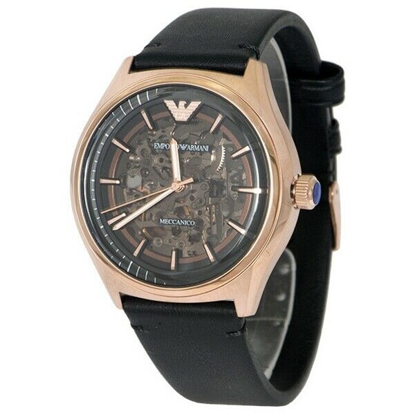 Emporio Armani Meccanico Black Dial Black Leather Watch For Men - AR60004 Watches Emporio Armani   