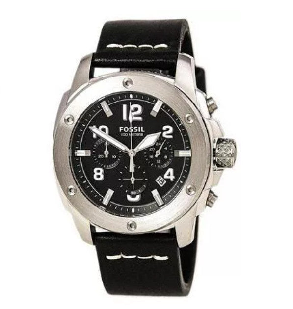 Fossil Modern Machine Chronograph Black Dial Black Leather Strap Watch for Men - FS4928 Watches Fossil   